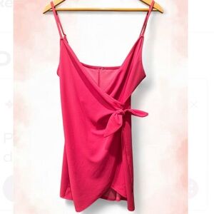 Hot Pink Spaghetti Strap Wrap Mini Dress, size Medium.